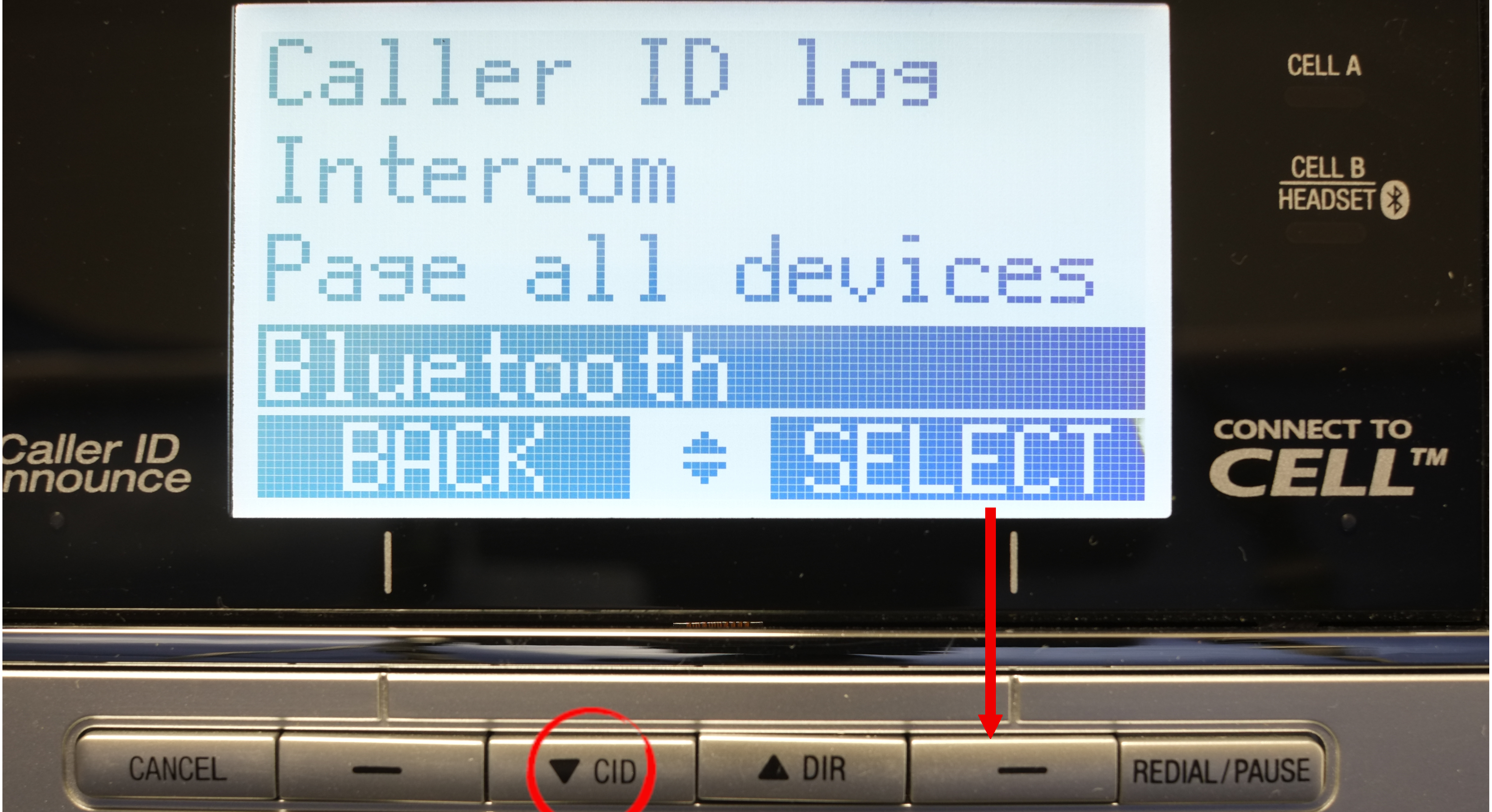 Select Bluetooth on AT&T TL 86103 phon menu